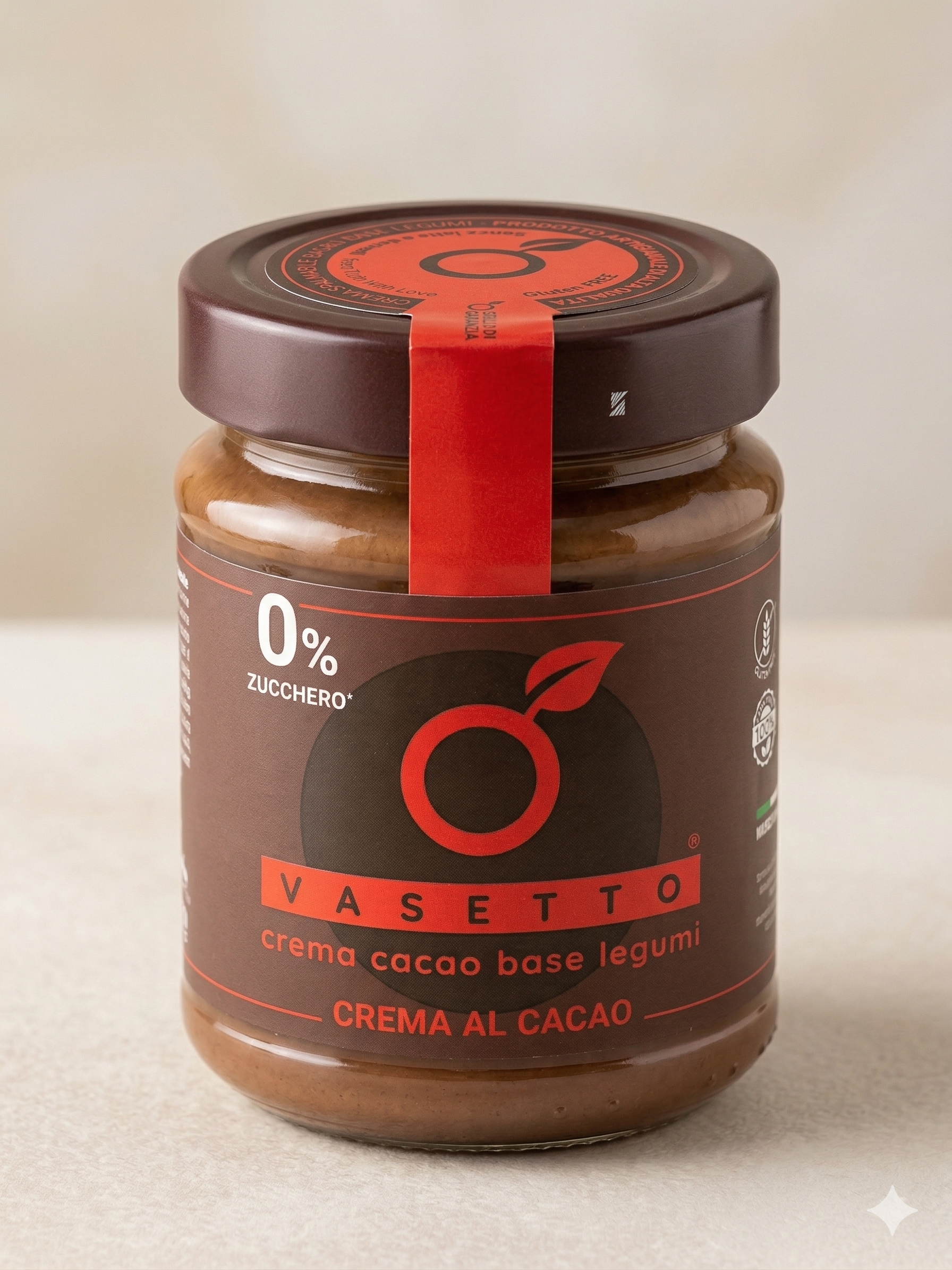 Crema spalmabile al cioccolato a base di cacao e legumi - Senza frutta secca, Senza Zucchero e Vegan